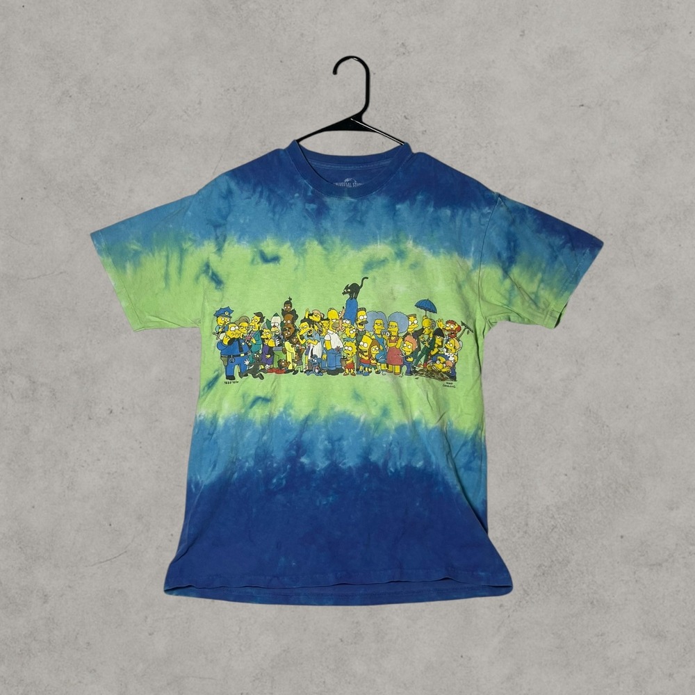 Universal Studios The Simpsons Tie Dye Graphic T-Shirt Blue Green Mens Size M